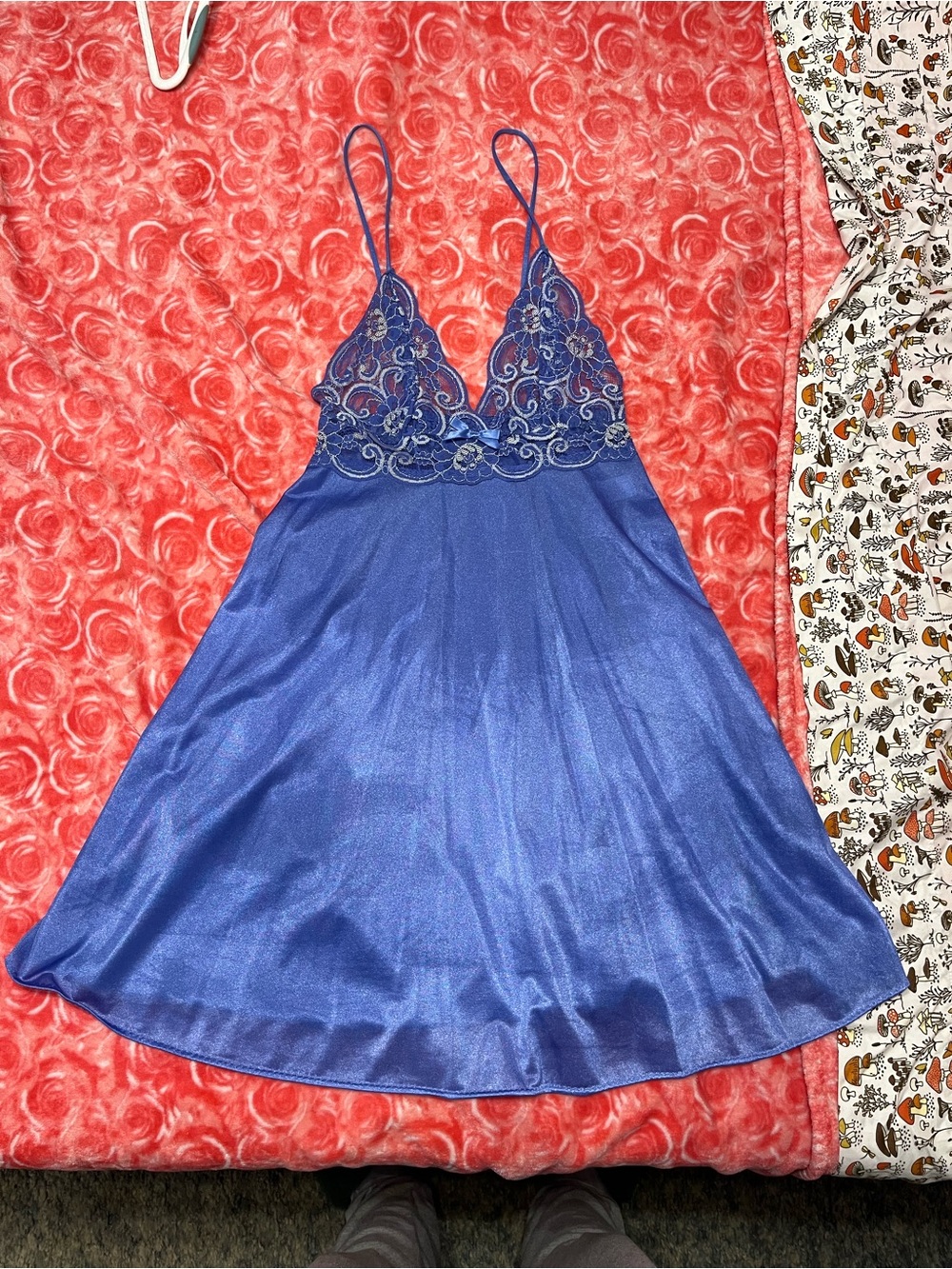 Vintage Blue Petra Fashions Lace-Trim Nightdress